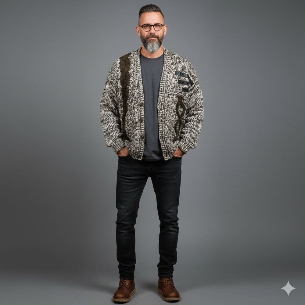 Sorrentine Oversized Cable Knit Hipster Vintage Cardigan Dad Grandpa Style  XL